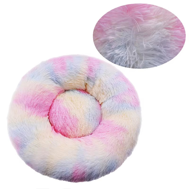 Round Pet Bed for Large Dog Bed Donut Long Plush Cat Bed for Medium Dog House Winter Warm Sleeping Pet Kennel Removable Dog Sofa