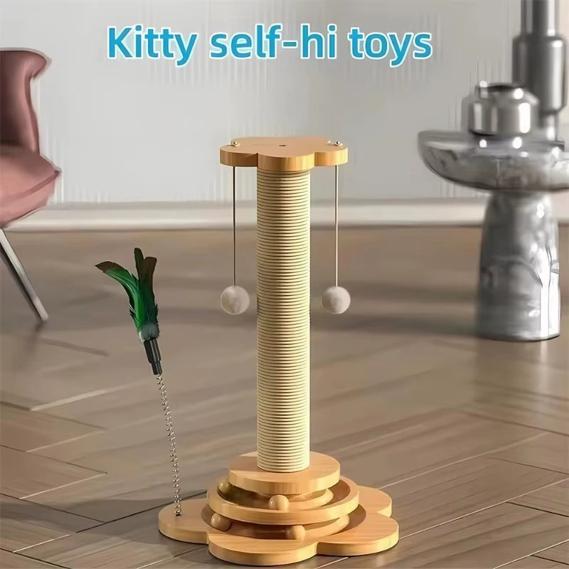 Toy Solid Wood Cat Turntable Funny Cat Stick Balls Durable Sisal Scratching Board Cat Supplies Cat Grab Column