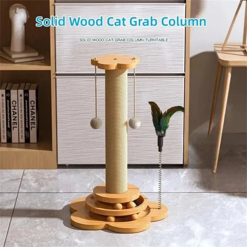 Toy Solid Wood Cat Turntable Funny Cat Stick Balls Durable Sisal Scratching Board Cat Supplies Cat Grab Column